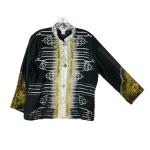 NWOT CITRON SANTA MONICA Shirt M Ramie Dragon Graphic 3/4 Sleeve Button Multi